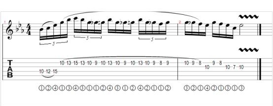 Blues scale with wide stretches